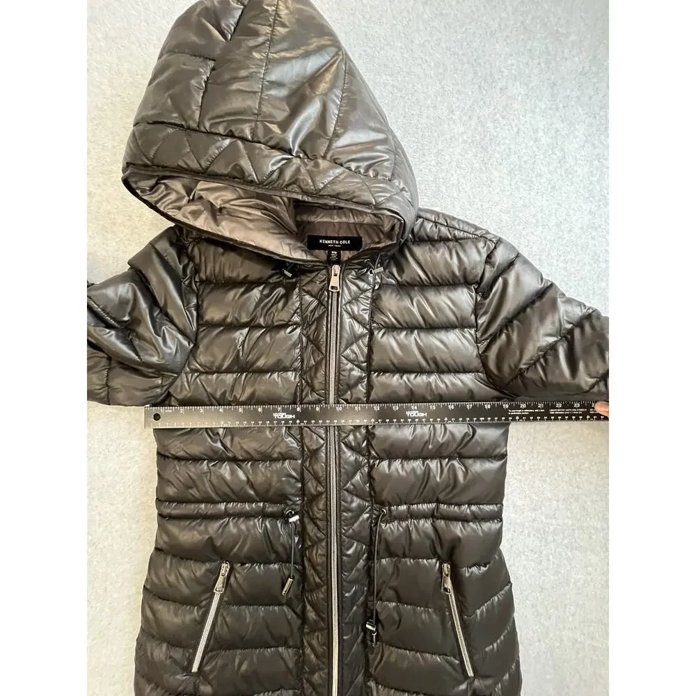 Kenneth Cole New York Hooded Full Zip Mid-Length Puffer Jacket Black M